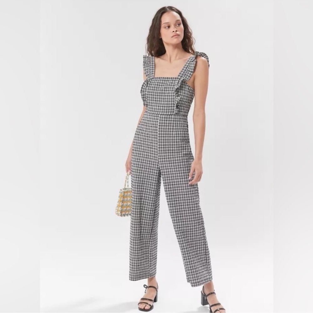 BCBG Black and White Checkered Jumpsuit with Wide-Leg Pants